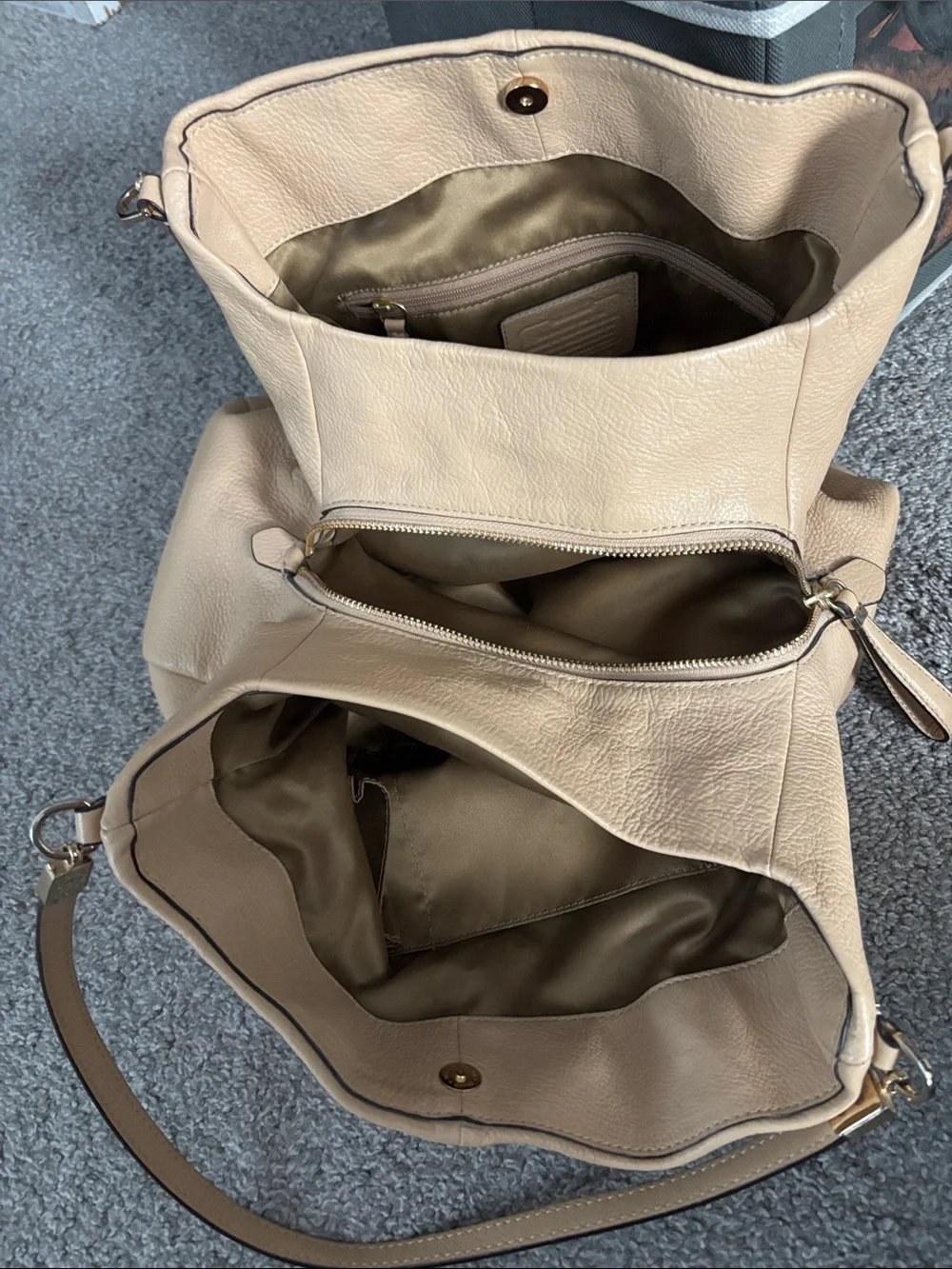 Coach Pebbled Leather Hobo Bag in Warm Beige